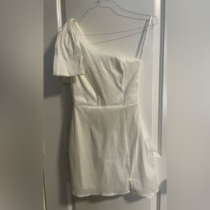 One shoulder white mini dress
